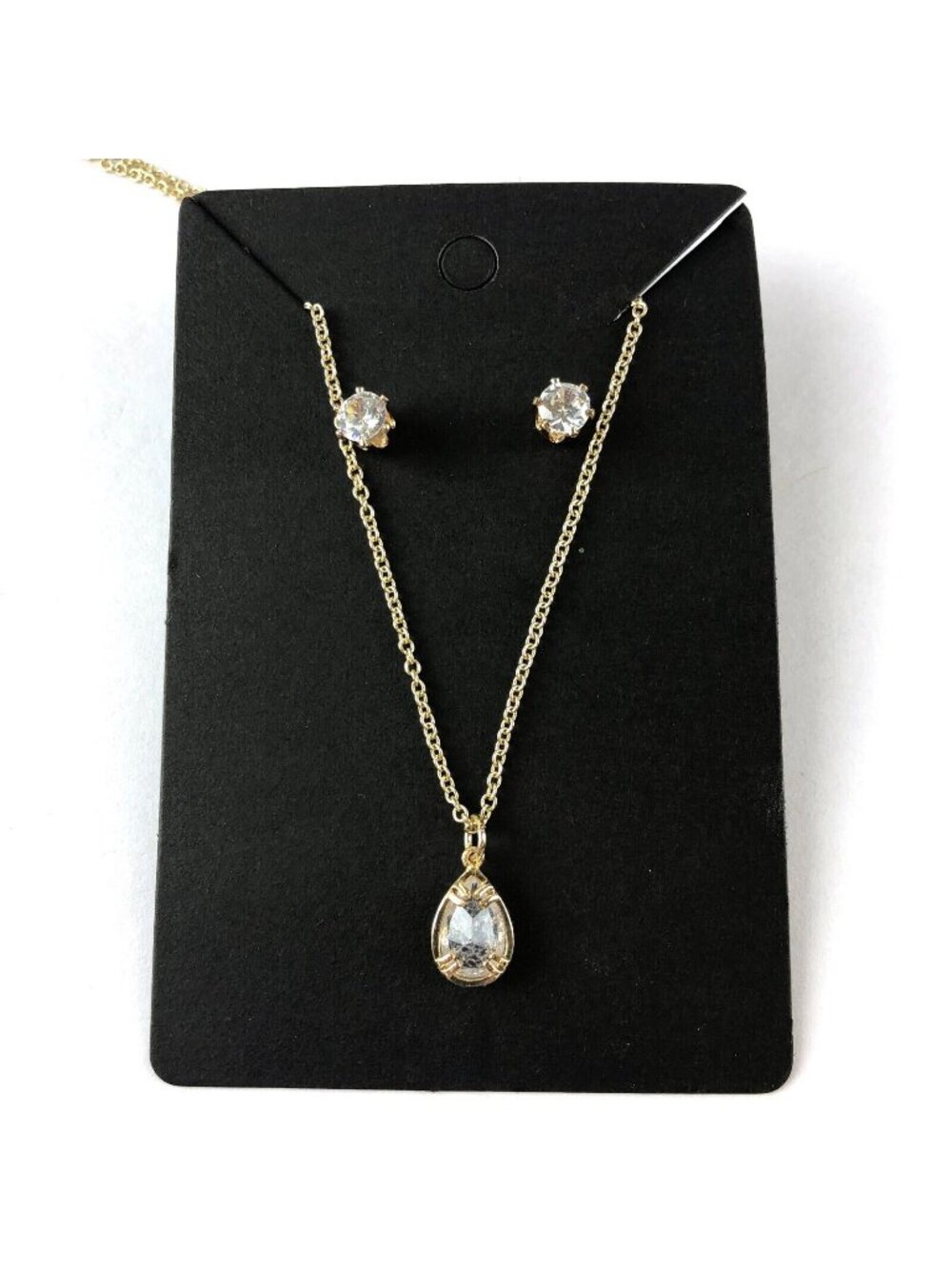 LC Lauren Conrad Gold Tone Necklace Earrings Set Cubic Zirconia Pendant & Studs
